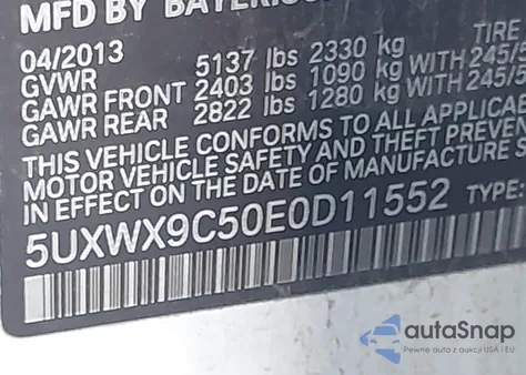 2014 BMW X3 xDrive28I z USA, uszkodzony, nr VIN 5UXWX9C50E0D11552